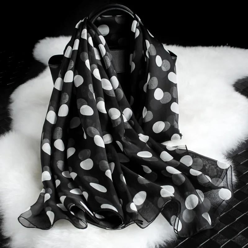 Summer Thin Sunscreen Polka Dot Long Oversized Chiffon Scarf Shawl Female Multifunction Soft Beach Towel Hijab Snood Kerchief M5 image 4