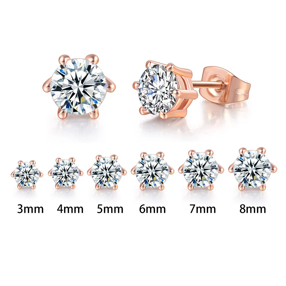 Earrings For Women 6 Claws Clear Zircon Stud Earring for Female Male Various Size Crystals Ear Accessories Earing Jewellry E035