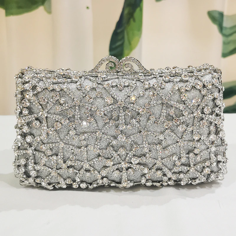 

Women AB Diamond Snow Evening Clutch Bag Silver Wedding Bridesmaid Chain Handbags Small Crystal Cellphone Shoulder Purses