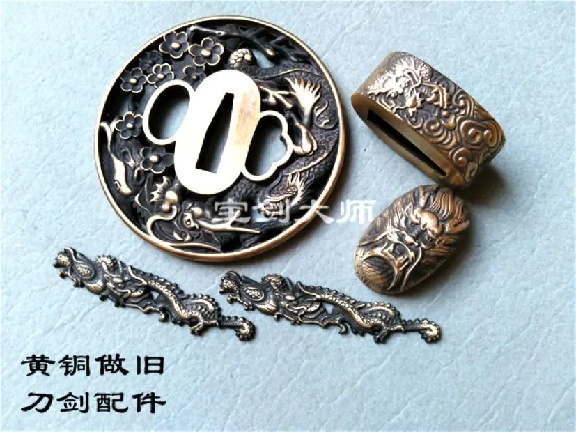 

Set Forged Pure Copper Round Tsuba fitting Handguard accessory For WUSHU falchion sword Katana broadsword