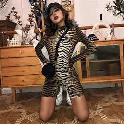 Leopard Jumpsuits Sleeveless High Neck Long Sleeve Zipper Womens Autumn Short Jumpsuit Streetwear Playsuit Fashion Female Body