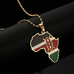 Enamel Africa Kenya Maps Pendant Necklaces Gold Color  Jewelry African Kenyan Flag Gifts