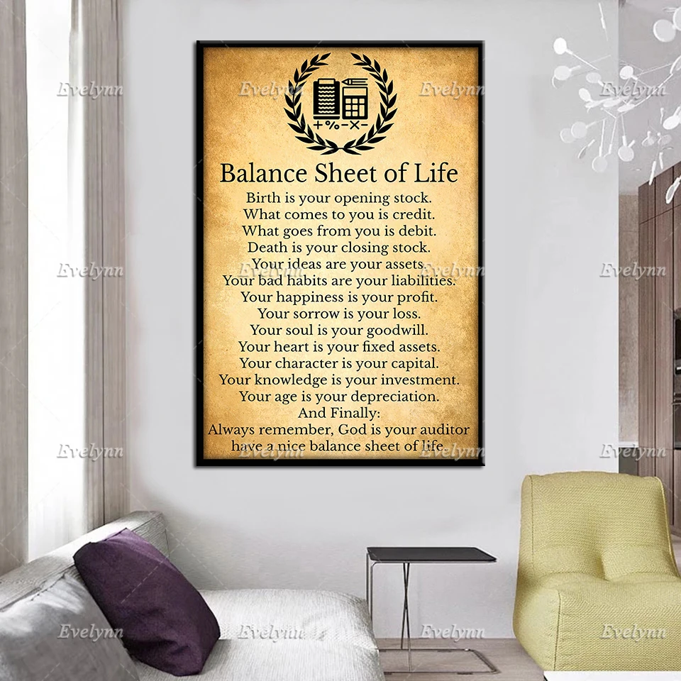 Accountant Accounting Accountancy And Balance Sheet Of Life Retro Poster Bedroom Home Living Decor Wall Art Print Canvas Gift