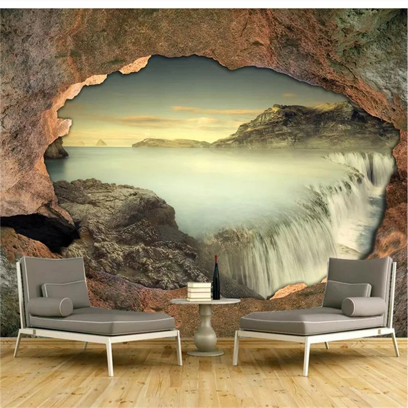 Custom Wallpaper Mural Stone Wall Magnificent Waterfall 3d Large Living Room Bedroom Sofa Tv Background Wall