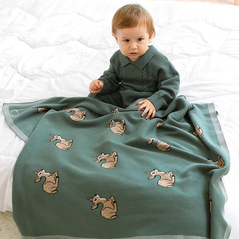 Baby Blankets Knitted Newborn Boys Girls Cotton Swaddle Wrap Quilts Infant Toddler Green Throw Playing Mats 100*80cm Kids Covers