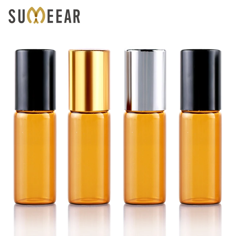 

100 Pieces/Lot 5ML Essential Oil Bottles Roll On Amber Glass Bottle Refillable Perfume Bottle Travel Bottle Cosmetic Container