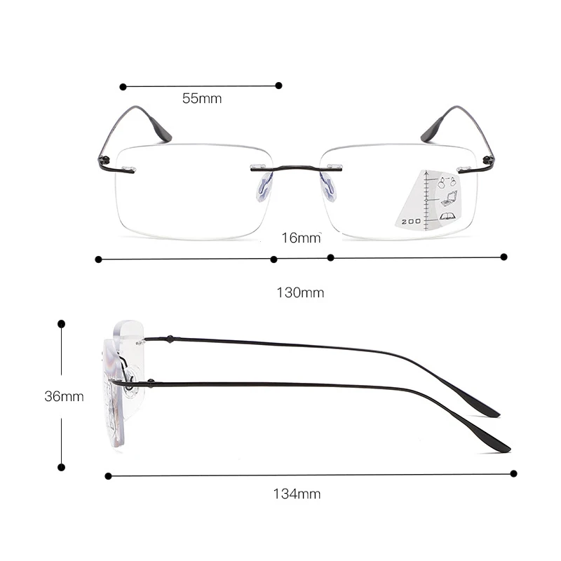 Frameless Anti-blue Progressive Multifocal Reading Glasses Women Smart Zoom Elderly Eyewear Men Protable Presbyopic Glasses