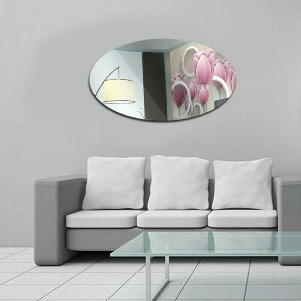 Oval Self Adhesive Room Decor Stick Mirror Tile Wall Stickers Art Bathroom Ressing Room Kitchen Gym Office Wall Sticker