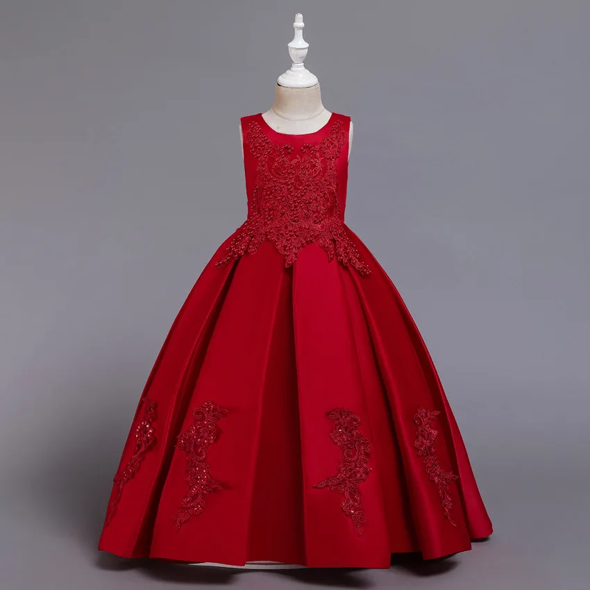 Vestido infantil de primeira comunhão, vestido longo com renda, para festas de casamento, aniversário, festa, banquete