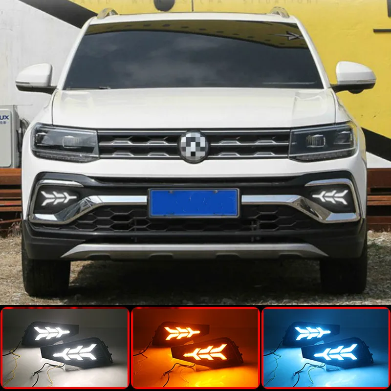 

1 комплект, СВЕТОДИОДНЫЙ DRL автомобильный Стайлинг для Volkswangen VW T-Cross tcross, 2019, 2020, дневные ходовые огни, сигнал поворота, противотуманная фара, крышка 12 В ABS