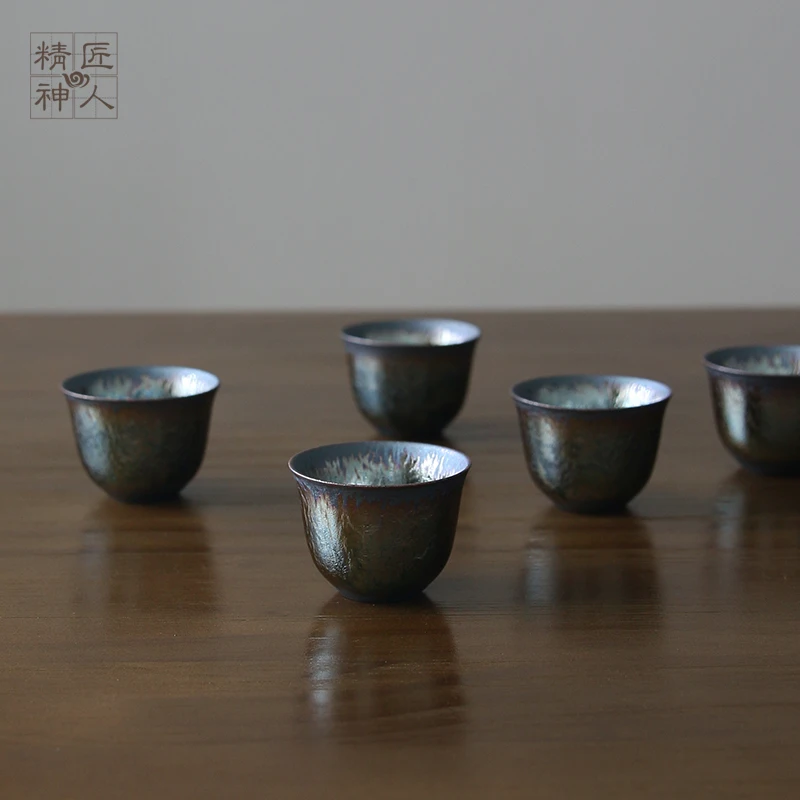 Spot Japanese imports of ages to burn hand iridescence kiln small gold cup cup glass cup of kung fu