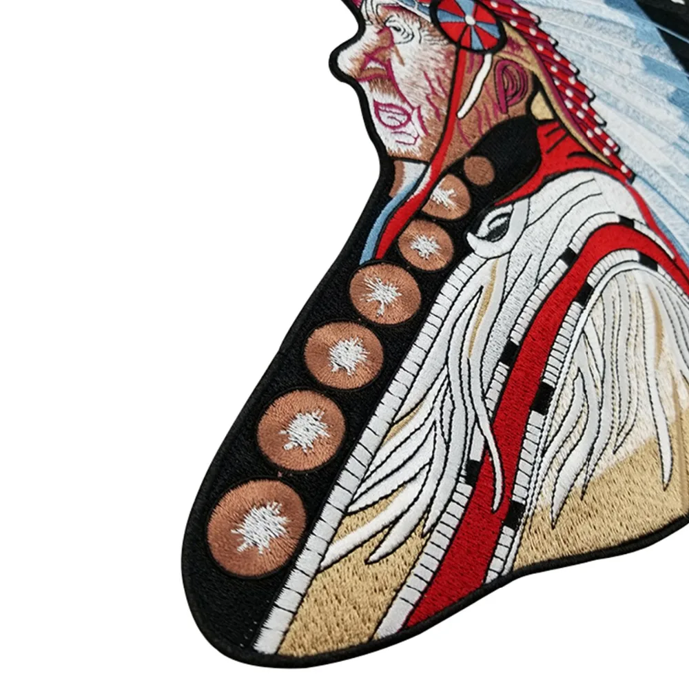 Chief Indian Embroidery Patches Large Size Iron on Back Patches Clothing MC Biker Jacket Jeans Vest DIY Custom Accessaries