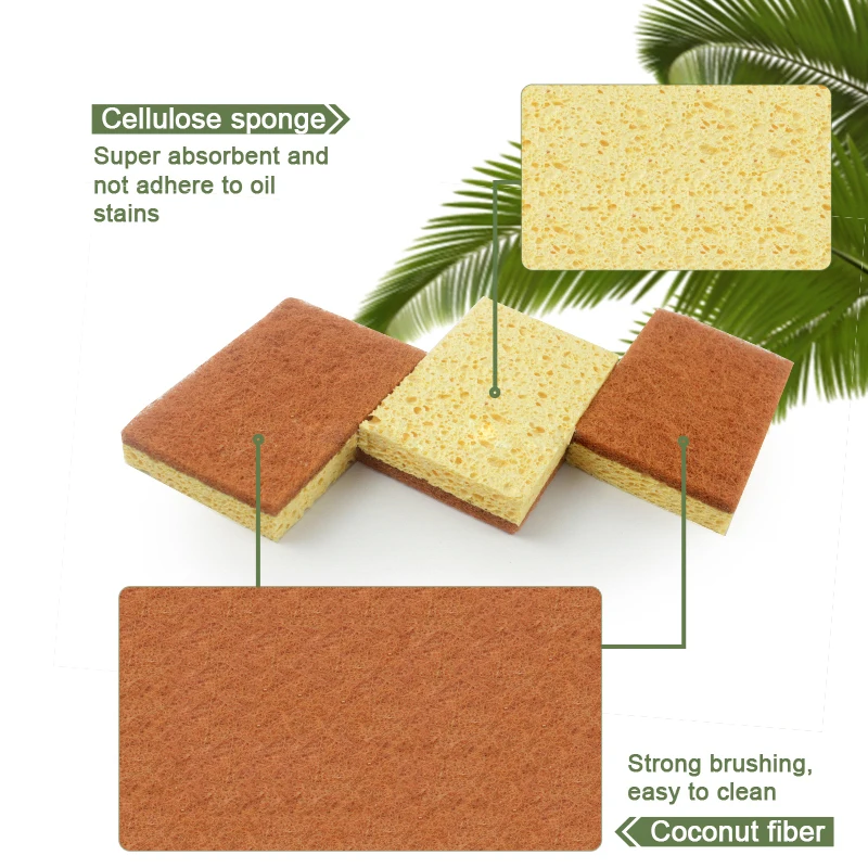 Eco Friendly Products Coconut Cellulose Sponge For Washing Dishes Home Cleaning Tools Kitchen Accessories Ecological Scrubber