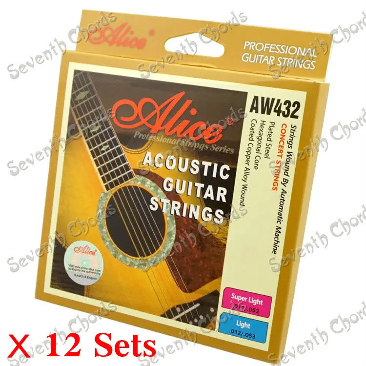 

12 Sets Alice AW432 Style Acoustic Guitar Steel Strings Coated Copper Alloy Wound (011 & 012 for Choose)