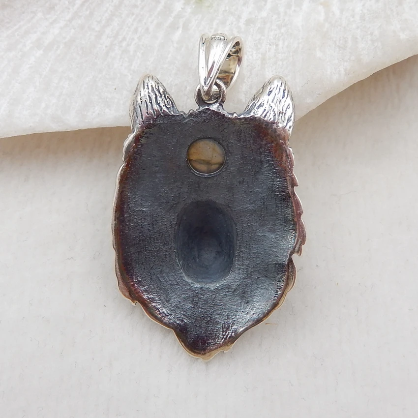 1pcs Fashion natural stone Labradorite Carved Silver Wolf Head Pendant for jewelry making 41x27x12mm,14.9g