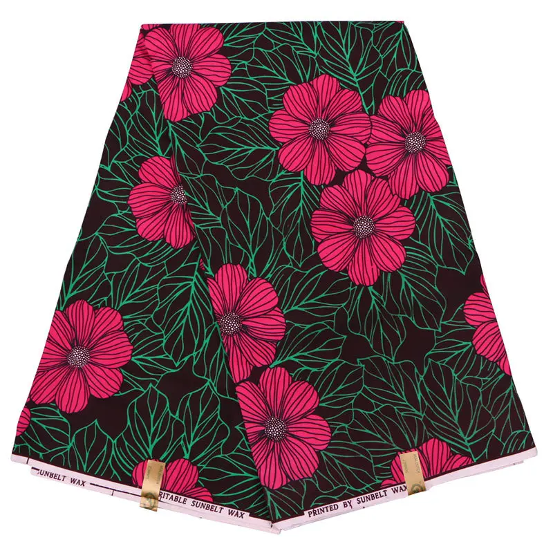 2019 Real Wax Red Flowers And Green Leaf Print Fabric African Fabric Pagne Wax