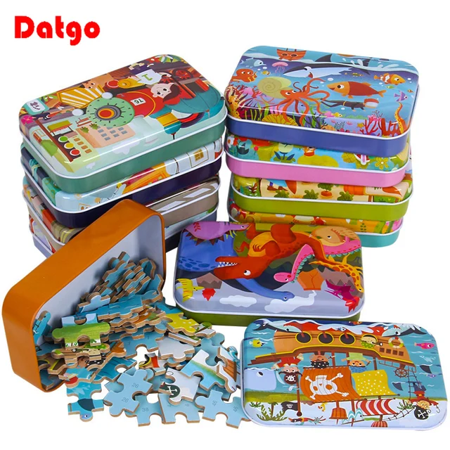 Gorące nowe 60 sztuk drewnianych puzzli dla dzieci Cartoon Vehicle Animal Wood Jigsaw Baby Learning Educational Toy Kids Gift
