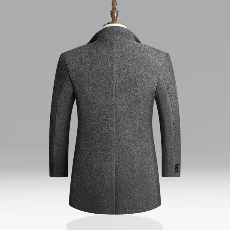 Men Woolen Trench Coat Autumn Winter Mid Long Wool & Blends Jacket Casual Men's Woolen Coat Grey/Black/Wine Red