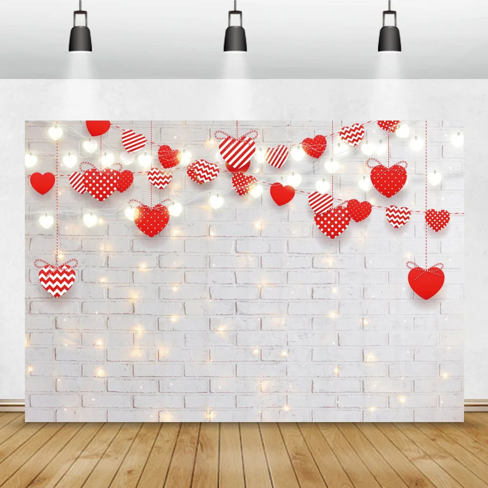 White Brick Wall LOVE Heart Pattern Photography Backdrop Baby Shower Birthday Photocall Poster Family Portrait Photo Background