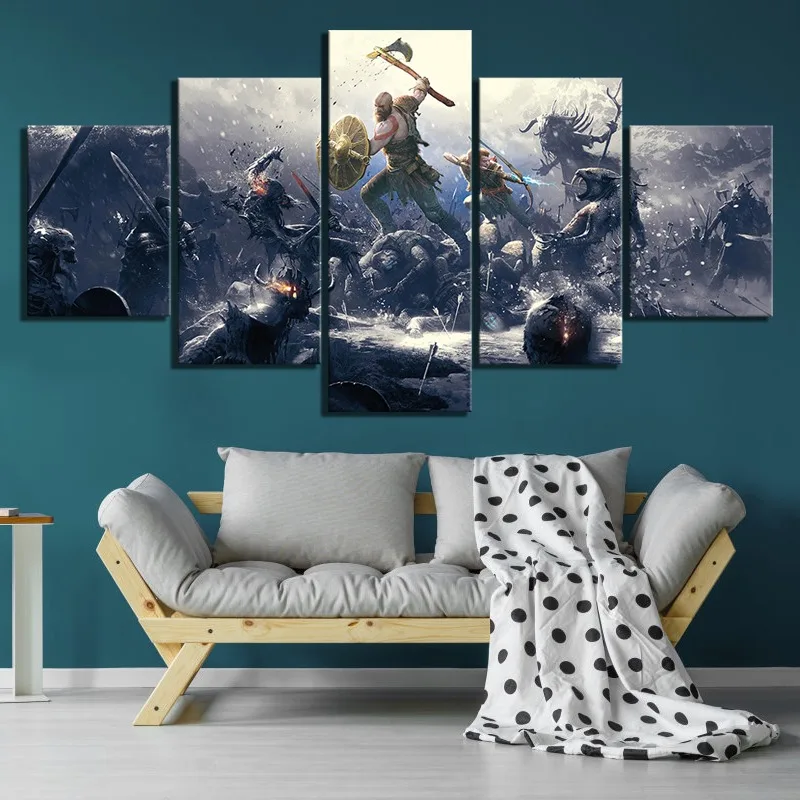 5 Panel God Of War Kratos Game Modular Paintings HD Prints Posters Canvas Wall Art Pictures Gamer Living Room Home Decor