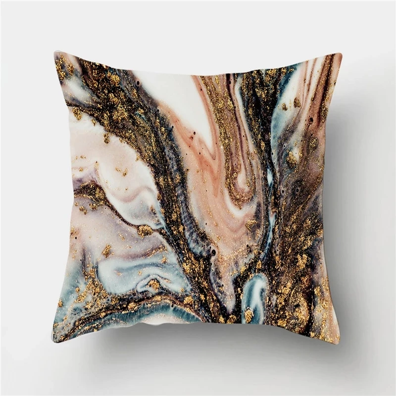 Funda de cojín decorativa para sofá, cubierta de almohada de poliéster con diseño geométrico de mármol del océano, 45x45, para decoración del hogar