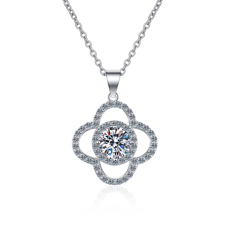 Colliers de la présidence de la Moissanite pour femme, 100% véritable, plaqué or 14 carats, argent regardé, fleur, pendentif, Noël, anniversaire, cadeau de mariage