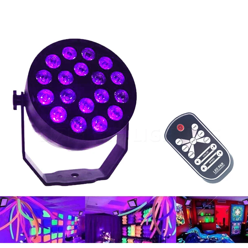 

UV 18 LED Stage Lights Auto Sound Active DMX512 Master-slave Violet Led Laser Projection Lighting Party Club Disco par Light