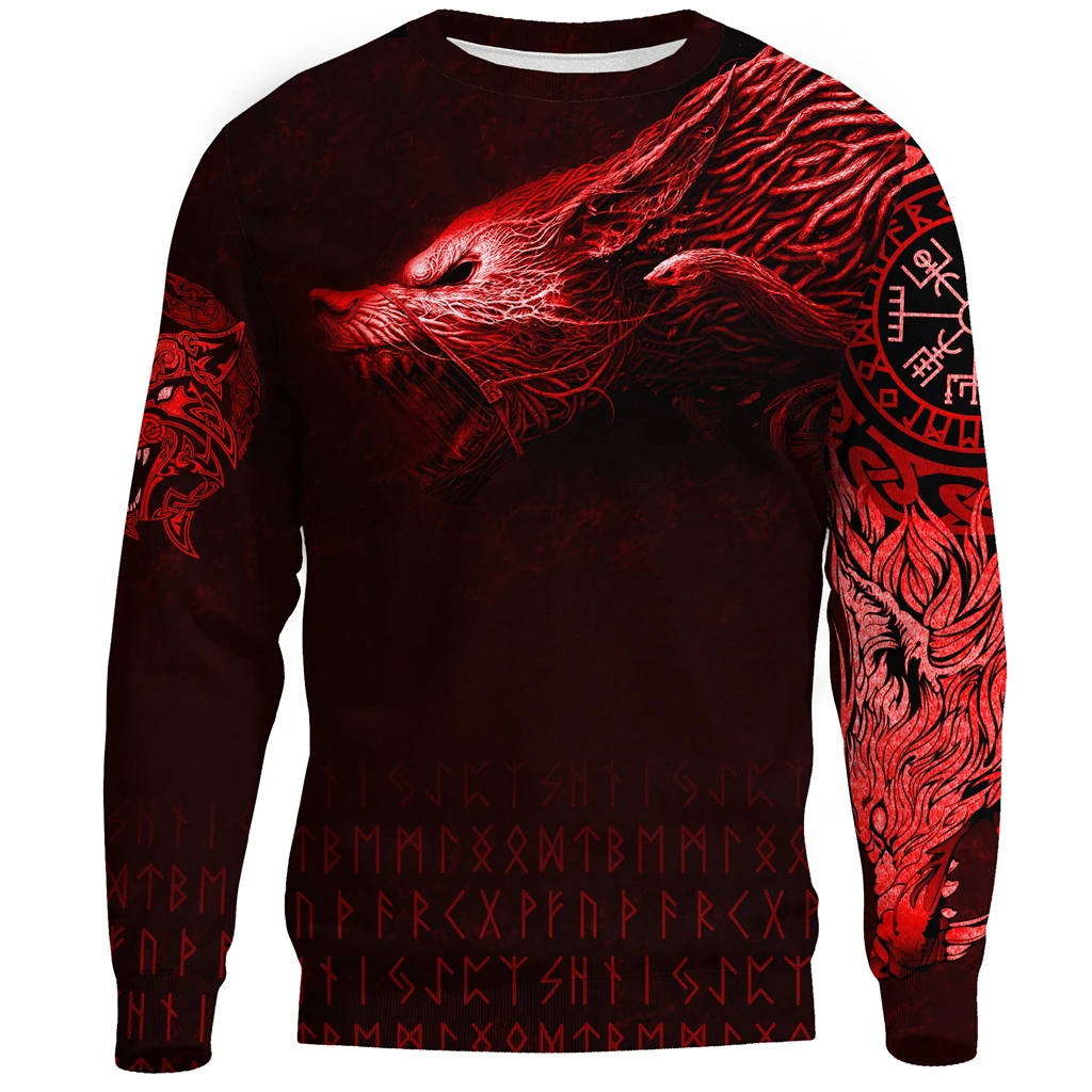 Sweat-shirt à capuche pour hommes, imprimé en 3D, motif Totem Viking, loup rouge, fermeture éclair, unisexe, mode décontractée, DYI279