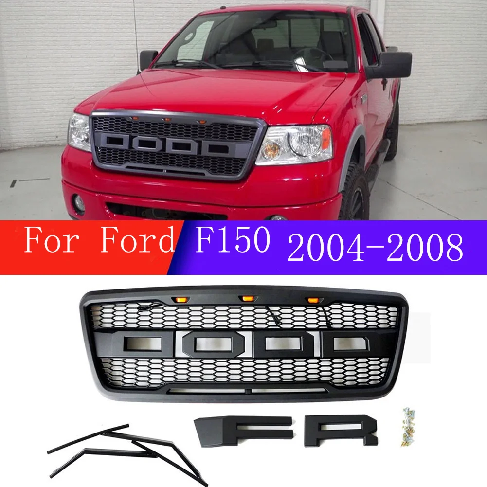 

with LED Light F-150 Car Accessory Front Bumper Raptor Grille Centre Panel Upper Grill For Ford F150 2004 2005 2006 2007 2008