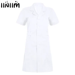 Women Adults Lapel Collar Medical Uniforms Button Front Hospital Nurse Scrub Lab Coat Uniform Dress Up for Halloween Cosplay