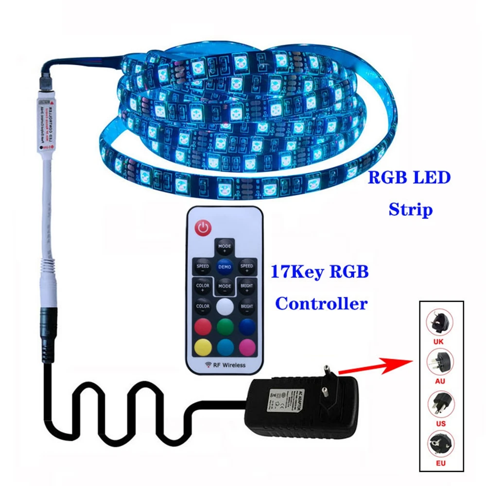 5M 5050 RGB LED Strip 17Key RGB Controller Led Dimmer 150/300Leds RGB Kit For Home Decoration Lighting White/Black PCB