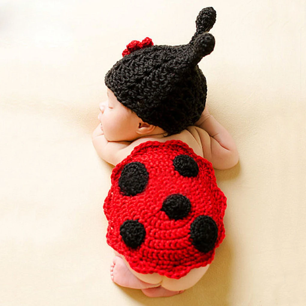 

Baby Photography Props Newborn Ladybird Insect Costume Boy Girls Infant Crochet Knit Hat Outfits Lace Photography Accessories