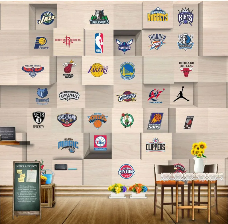 Bacal Stereo Wood Diamonds Sports Logo Basketball 3D Wallpaper Mural for Bedroom Background 3D Photo Mural Wall paper Stickers