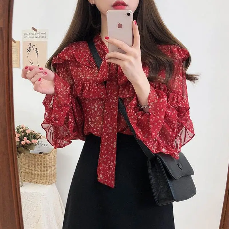 Vy1222 2021 Xuân Hạ Thu Mới Nữ Thời Trang Áo Sơ Mi Voan Nữ Nữ OL Vintage Tay Dài Cổ Vest