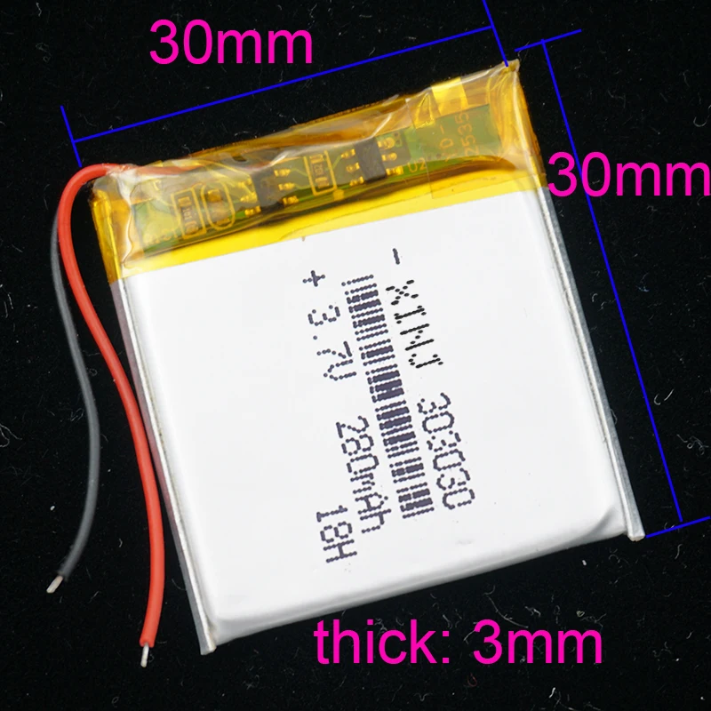 Bateria de lítio recarregável Li-Polymer 3.7V 280mAh 303030   Lipo para Mp4 GPS Sat Nav Câmera de carro DVC DVR Gravador de condução DIY