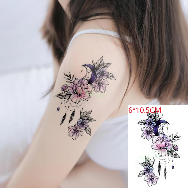 Waterproof Temporary Tattoo Sticker Purple pink lotus flower bouquet sexy Body Art Flash Tatto Fake Tatoo for Women Men