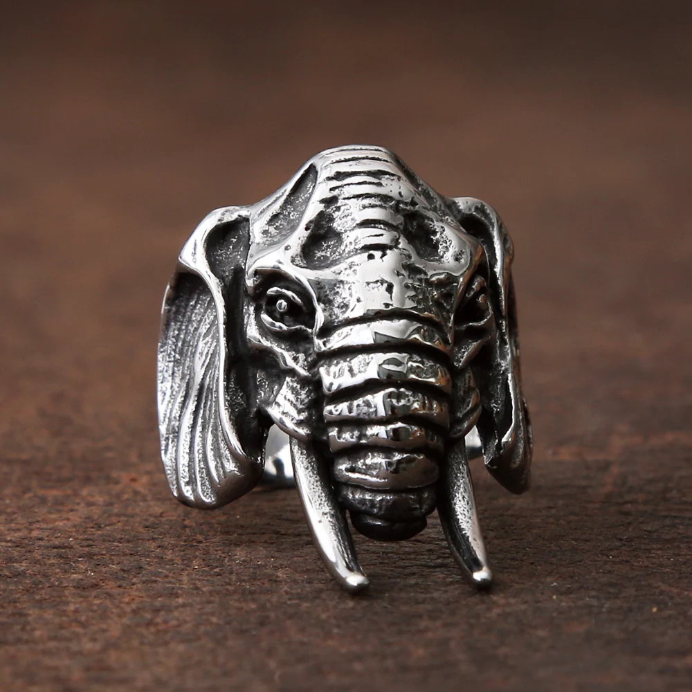 Unique Elephant Rings For Men Stainless Steel Biker Men\'s Ring Animal Elephant Head Ring Punk Fashion Jewelry Gift