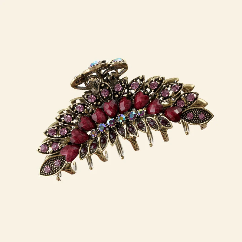 Morkopela Big Metal Hair Claw Jewelry Vintage Flower Hair Claws Crab Women Banquet Rhinestone Hair Clip Accessories