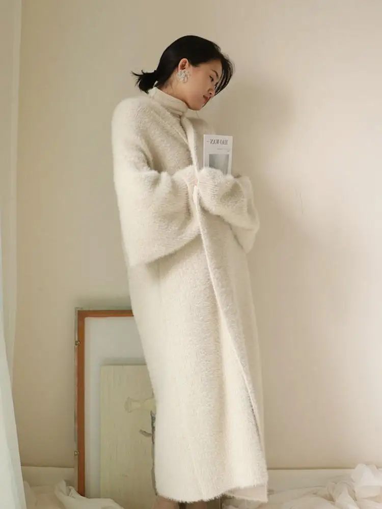 genuine mink cashmere sweater women pure cashmere cardigan knitted mink jacketn winter long fur coat fast shipping