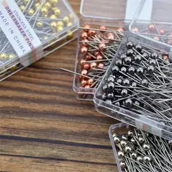 100 PCS Colorful Round Pearl Head Sewing Accessories Dressmaking Pins Sewing Positioning Box Needles Stitch DIY Sewing Tools