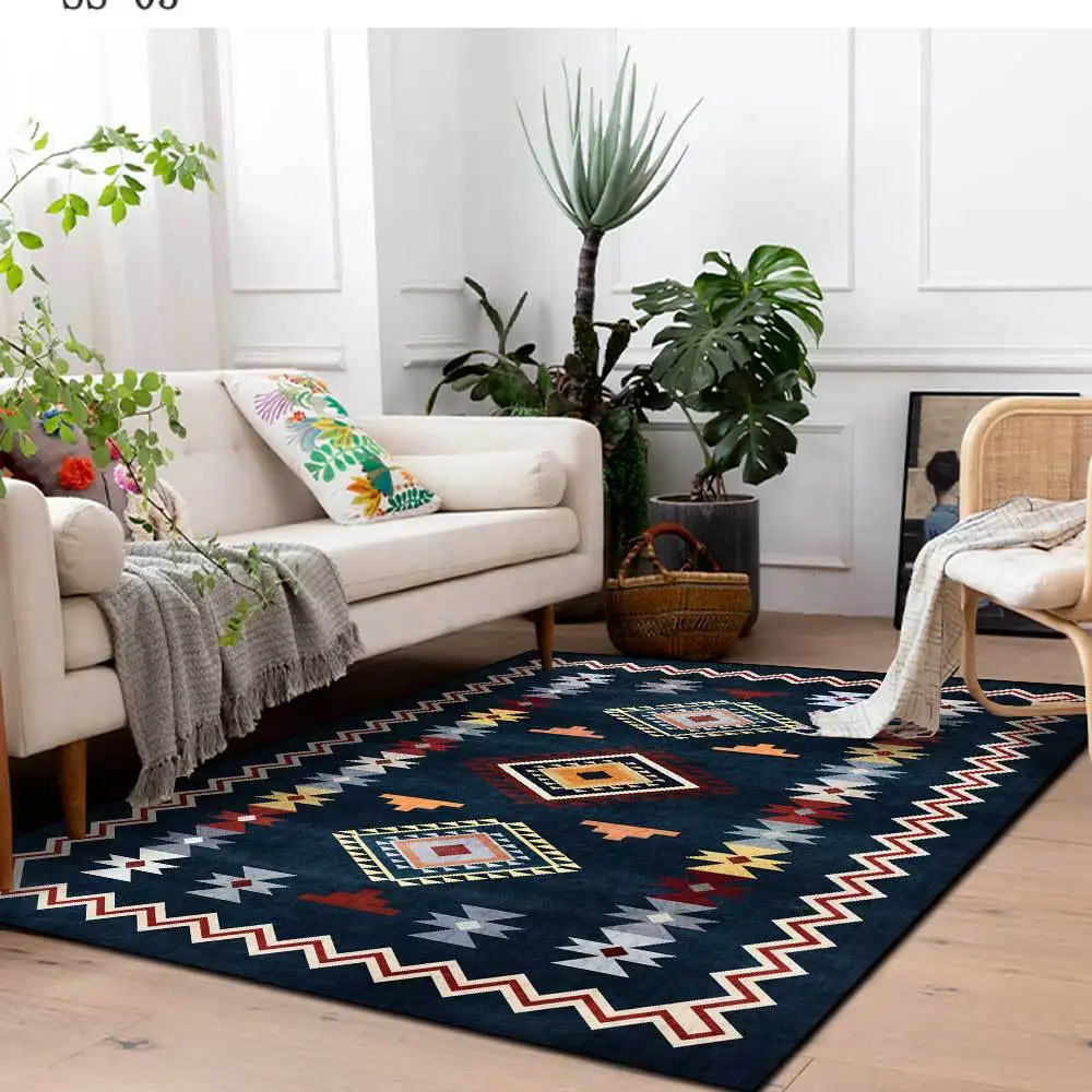 

European Style Vintage 3D Blue geometric pattern Carpets for Living Room Bedroom Large Area Rugs Home Print on Demand Floor Mats