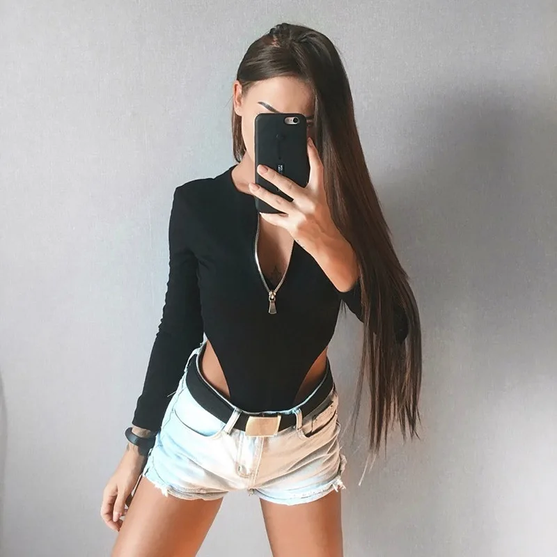 Women's Monochromatic Zipper Jumpsuits Long Sleeve Sexy Sheath Skinny Women Rompers Autumn Winter Fashion