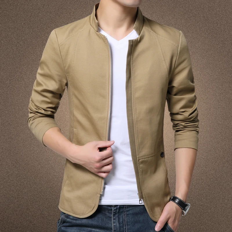 Mens Jacket Fashion Standing Collar Jacket Coats Men Slim Fit Business Casual Male Jackets Men Clothing Plus Size M-5XL Solid