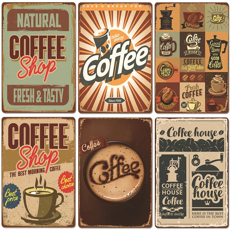 Hot Coffee Vintage Tin Signs Poster Fresh Tasty Retro Metal Plaque Plates Wall Decor for Coffee Shop House Room Decoration