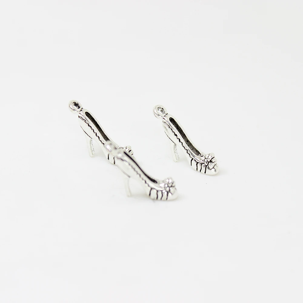 25Pcs/Lot Shoe Charms Antique Tibetan Silver Tone 3D Lovely High Heeled Shoes Charm Pendant 18X14mm