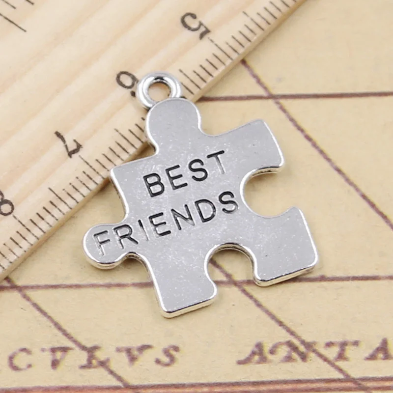 10pcs Charms Jigsaw Puzzle Best Friends 27x24mm Tibetan Silver Color Pendants Antique Jewelry Making DIY Handmade Craft