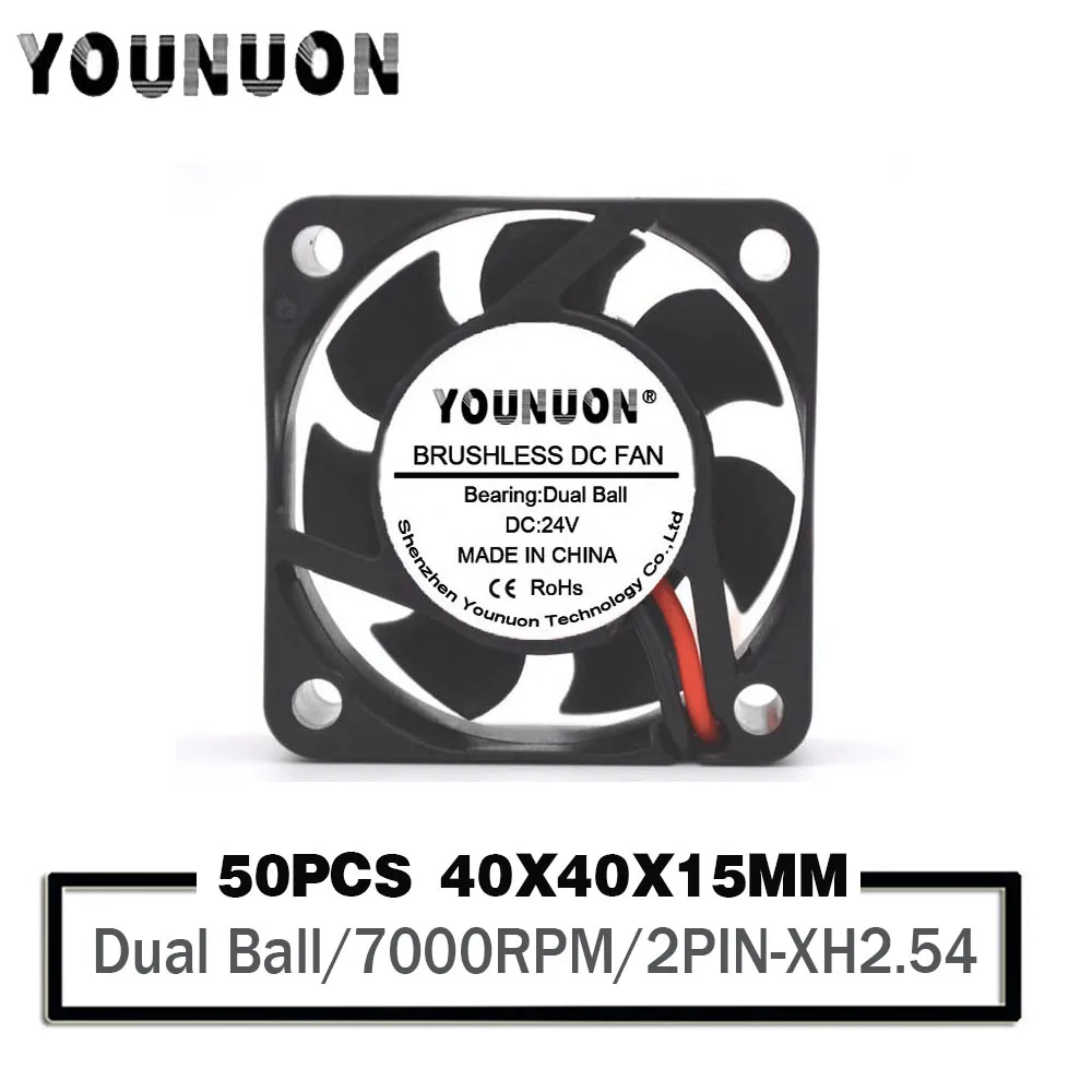 50PCS YOUNUON Dual Ball Bearing 40MM 4CM Cooler Fan DC 24V 40X40X15MM 7000RPM Cooling Fan  PC Laptop Axial Coolinng Fans