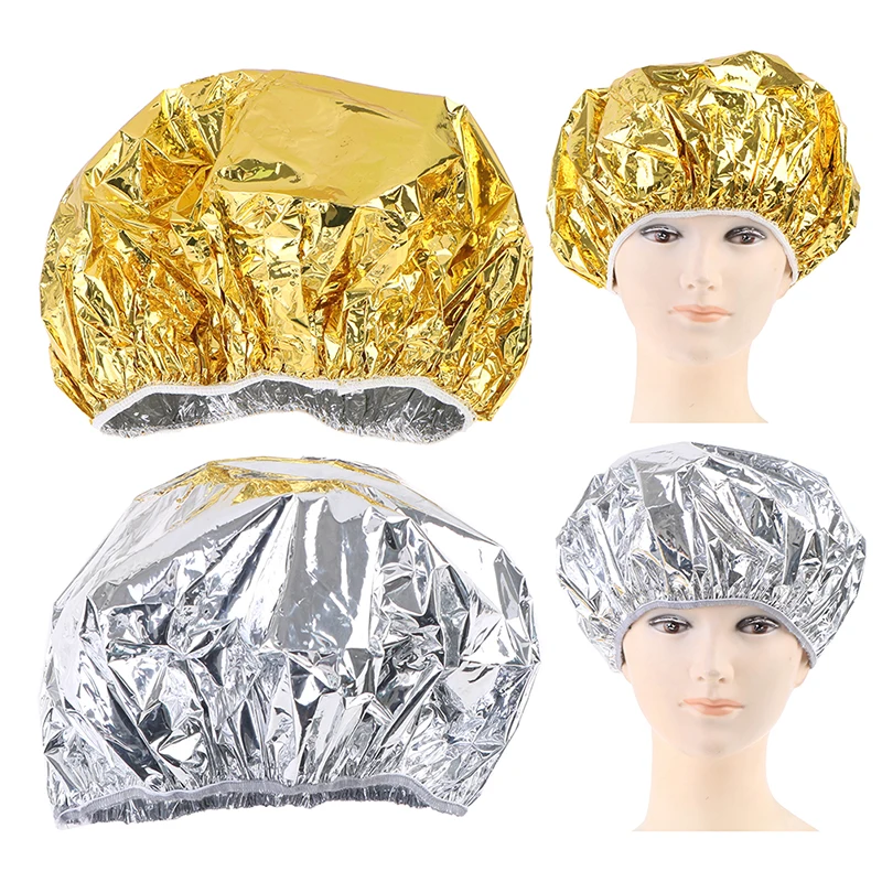 Professional Shower Cap Heat Insulation Aluminum Foil Hat Elastic Bathing Cap for Women Hair Salon Bathroom