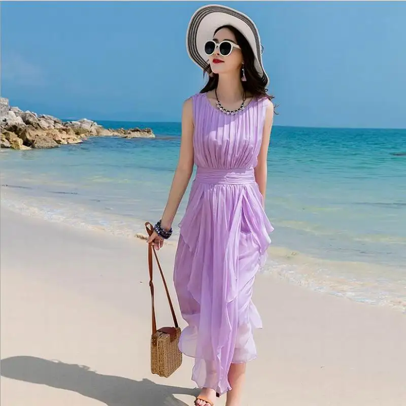 Women Christmas Party dresses Women Summer Clothing Shell Real Silk Dress Women Elegant Party Holiday Beach Long dress White