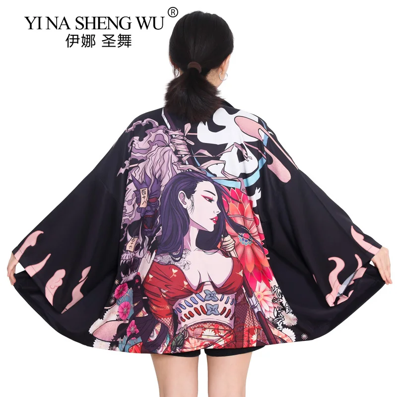 Kimono Women Japanese Yukata Female Women Asian Clothes Kimono Cardigan Shirt Women Traditional Wave Carp Print Kimono Haori